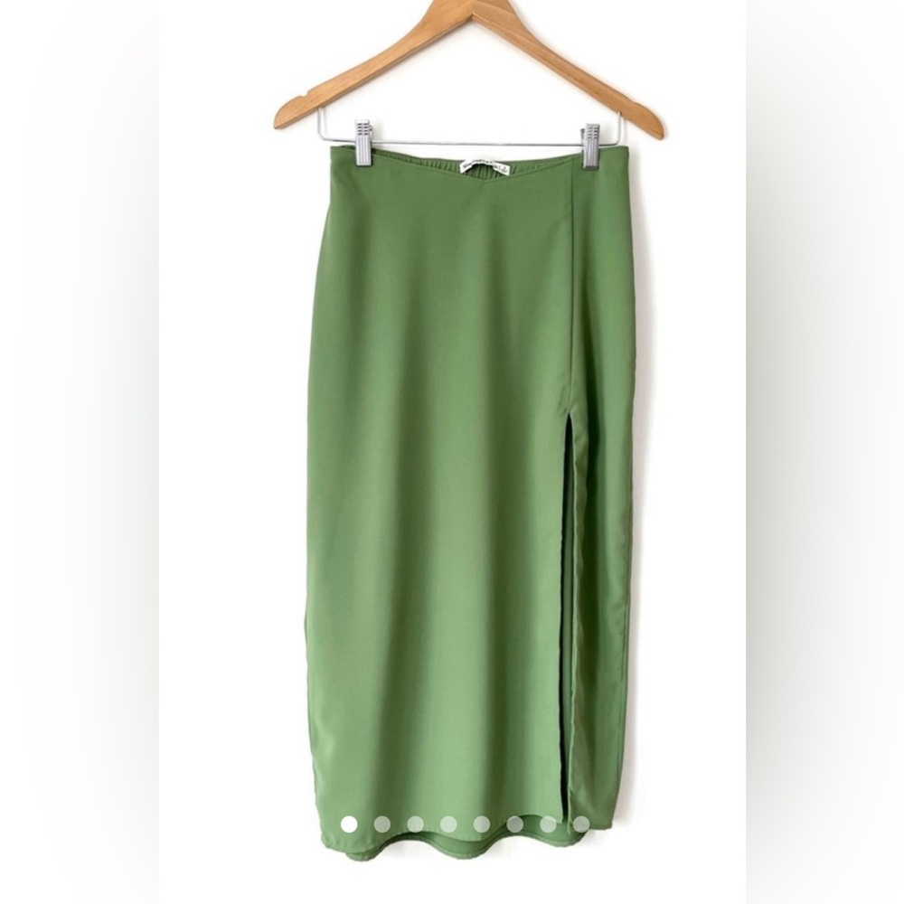 Abercrombie & Fitch Green Satin Midi Skirt with Split detail in XS